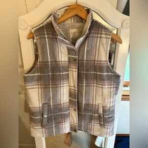 Women's Harper Heritage Sherpa Full Zip Metal Button Snap Plaid Vest Sz M Gray